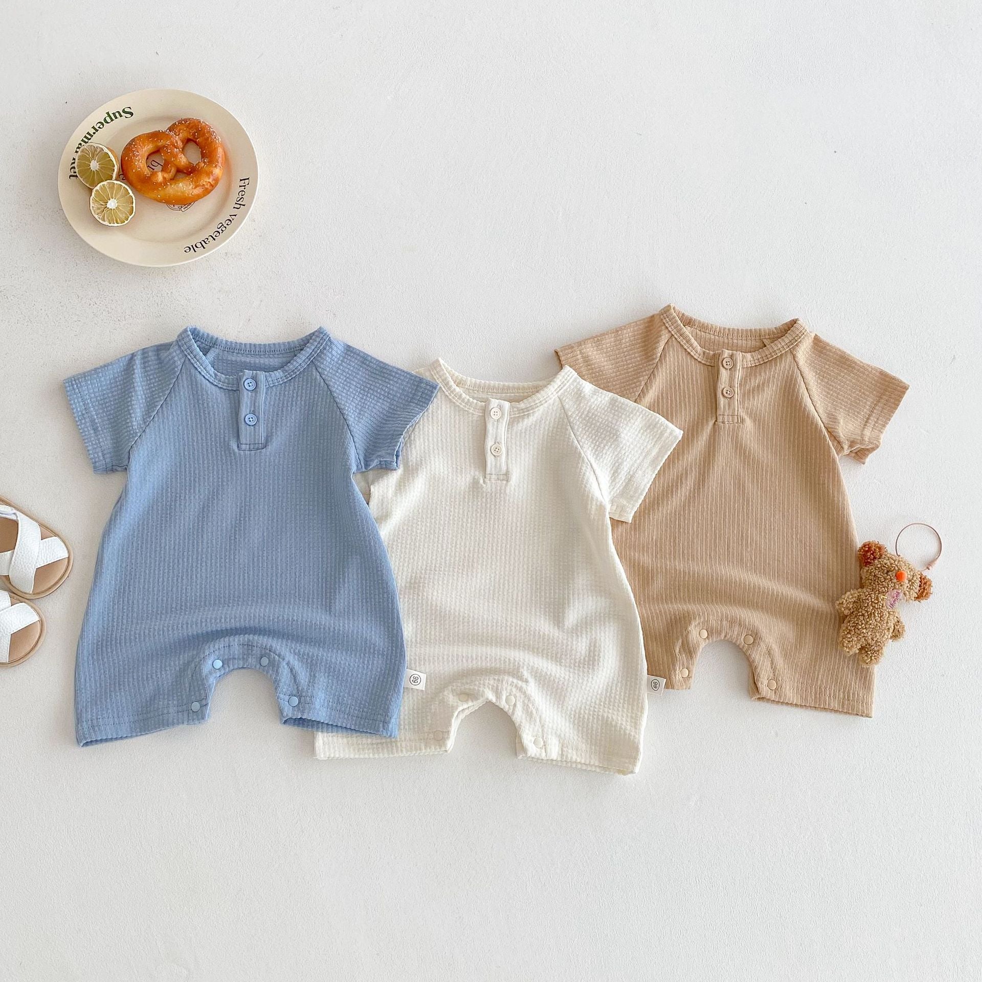 Summer Arrival Baby Unisex Short Sleeves Plain Rompers Bodysuits