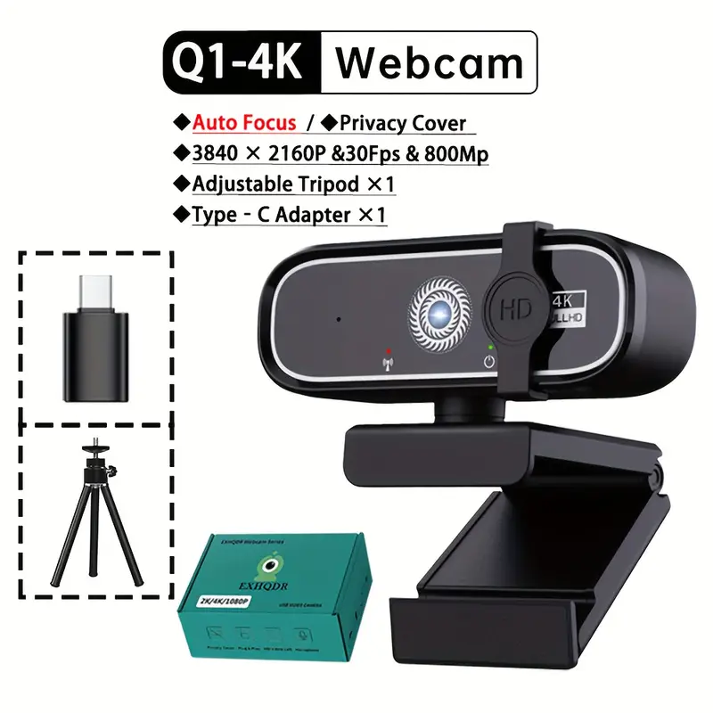 Webcam with Auto-Focus & Privacy (4K Ultra HD USB)