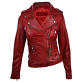 Women's Wine Red Waxed Motorcycle Leather Jacket